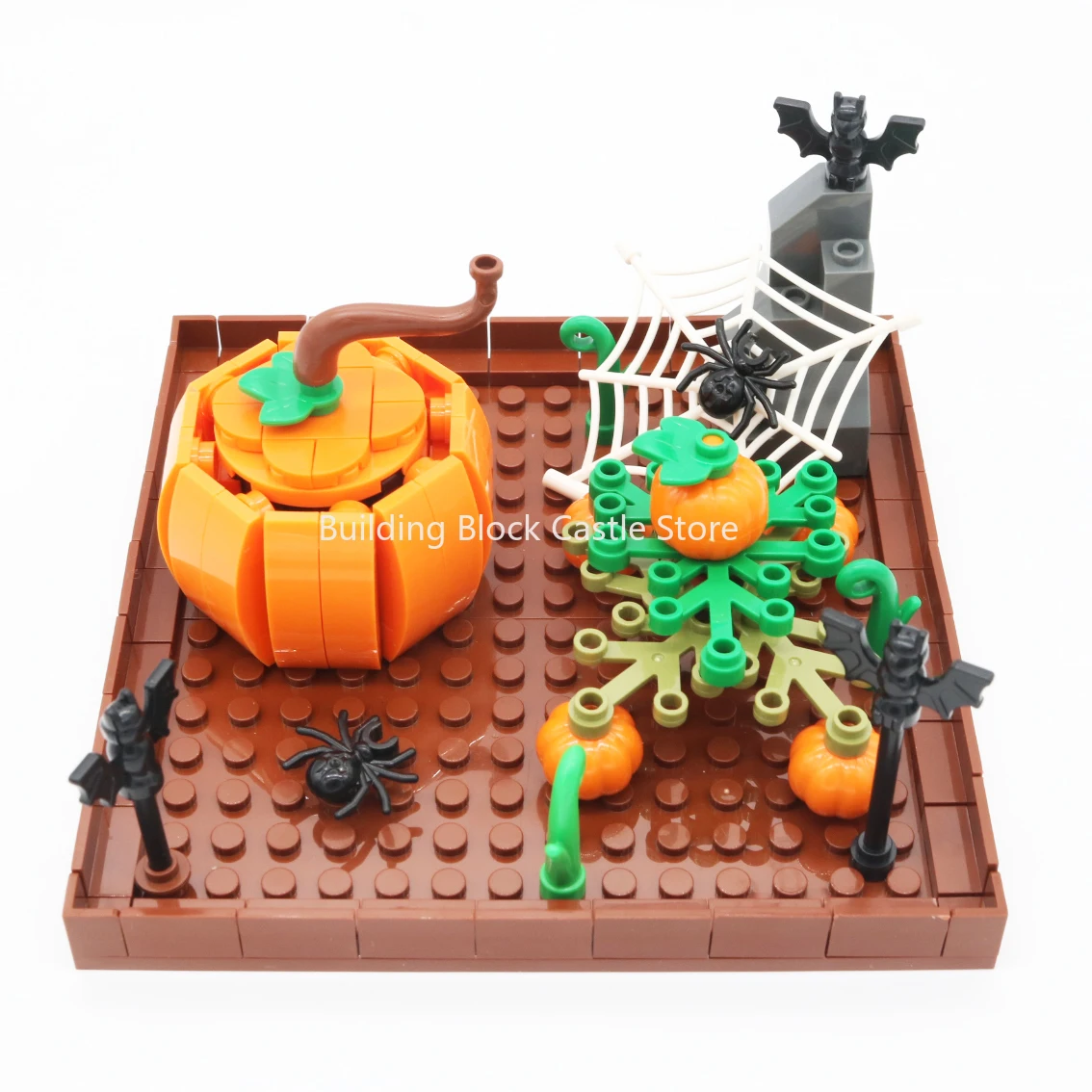 MOC accesorios de bloques de construcción, rompecabezas de ensamblaje, Parche de calabaza de Halloween, escena vegetal de partículas pequeñas, modelo de juguete