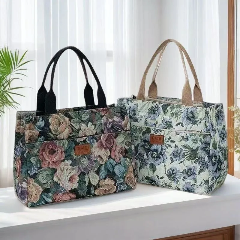 

Ретро мода большой емкости цветок масляная живопись стиль портативный ланч-бокс художественная сумка для мамы