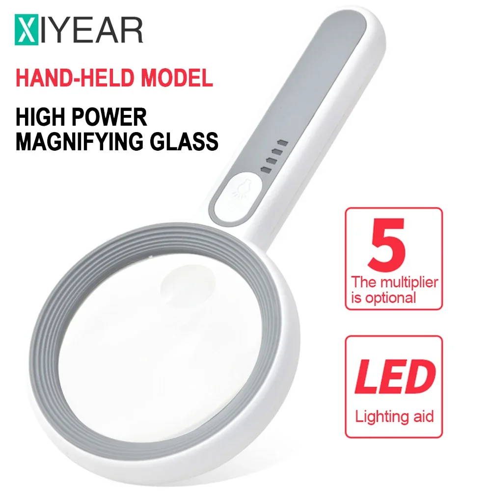 Rechargeable Handheld Magnifier  5X 6X 11X 12X 3 Lighting Modes Illuminated Magnifying Glass With LED Light For Reading Repair