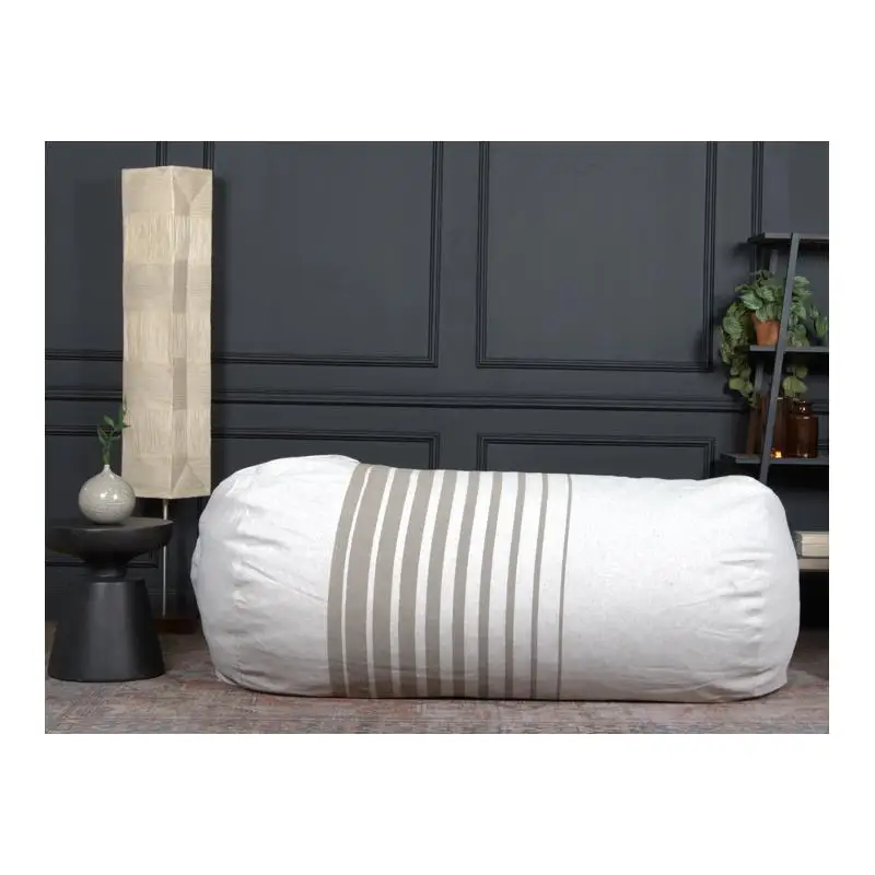 6.5ft Striped Cylindrical Bean Bag, Natural Color with Light Brown Stripes for Relaxation and Comfort
