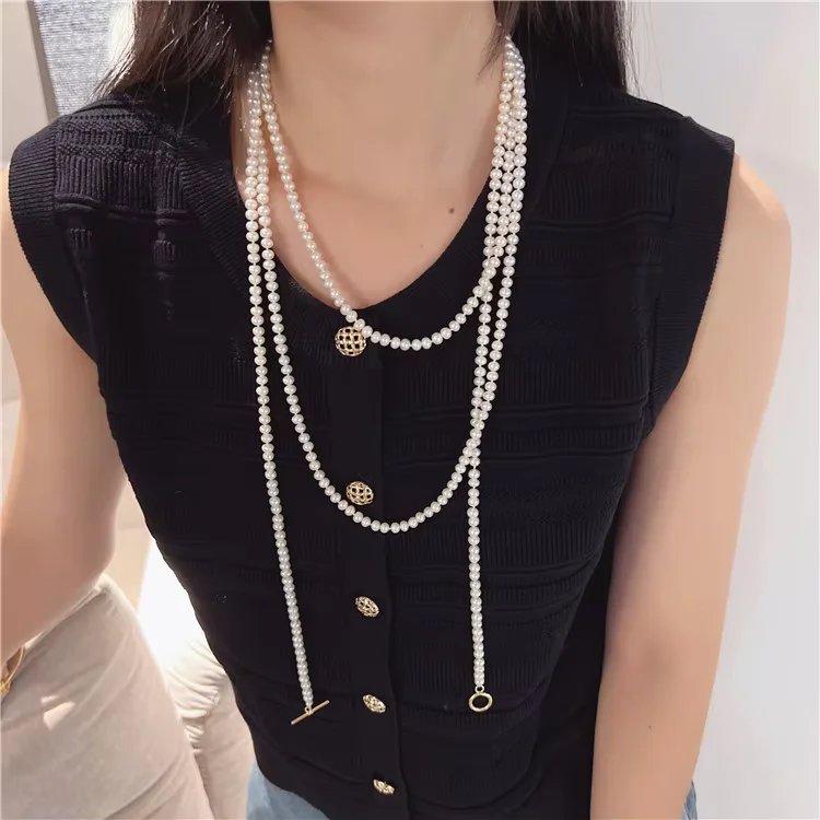 75'' 4 Strands 6-7mm Natural Fresh Water White Pearl Long Necklace For Women