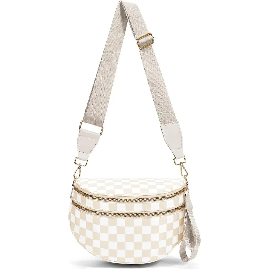 

Checkered Bum Bags for Women CrossbodyNylon Crossbody Bag Large Fanny Pack Checkered Purse Oversized Slouchy Belt Bag