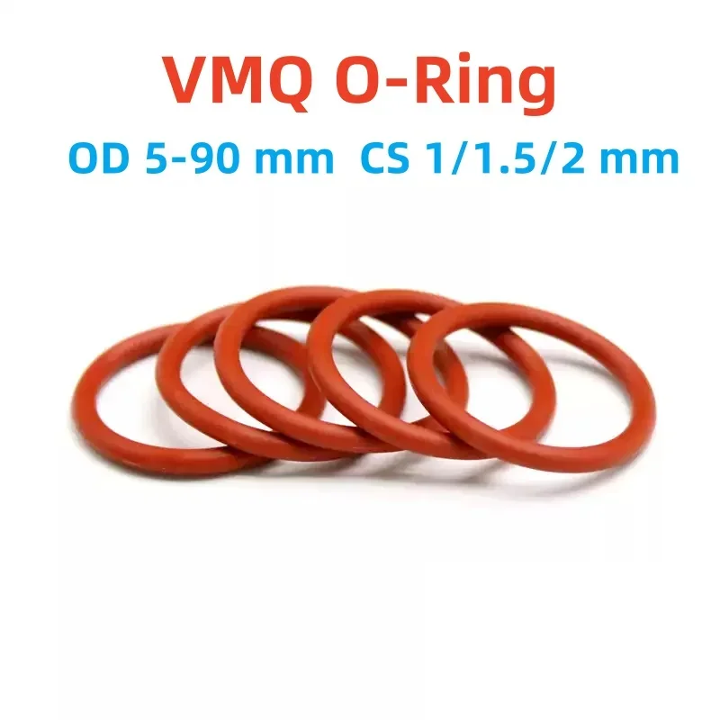 Red Silicone O-Ring OD 5-90 mm Thickness CS 1/1.5/2 mm Food Grade Silicone Sealing Ring VMQ Waterproof Insulation -35℃~200℃