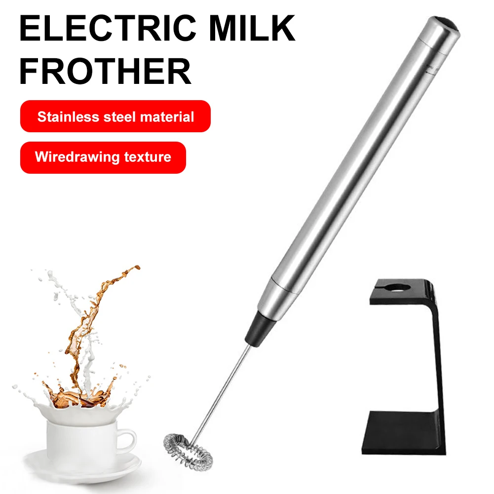 Mini Milk Frother Handheld Electric Foam Maker Battery Operated Stainless Steel Coffee Drink Mixer Blender with Stand Egg Beater