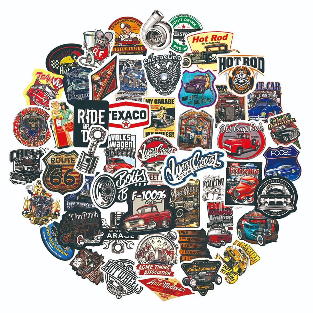 10/30/50/100PCS Hot Rod Retro Vintage Car Sticker DIY Diary Laptop Luggage Skateboard Graffiti Decals Fun for Kid