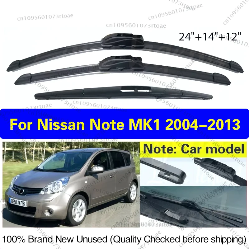 

For Nissan Note MK1 2004 - 2013 Front Rear Windshield Wiper Blades Windscreen Car Accessories 2008 2009 2010 2011 2012 24"14"12"