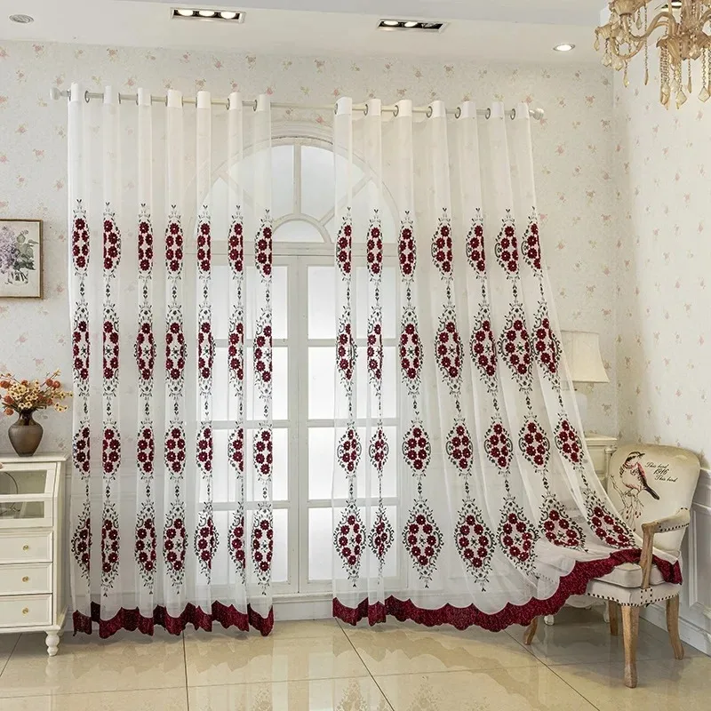 

Custom Size Embossed Handmade Stapled Beads Embroidered Floral Gauze Curtains Living Room Bedroom Balcony Home European Tulle