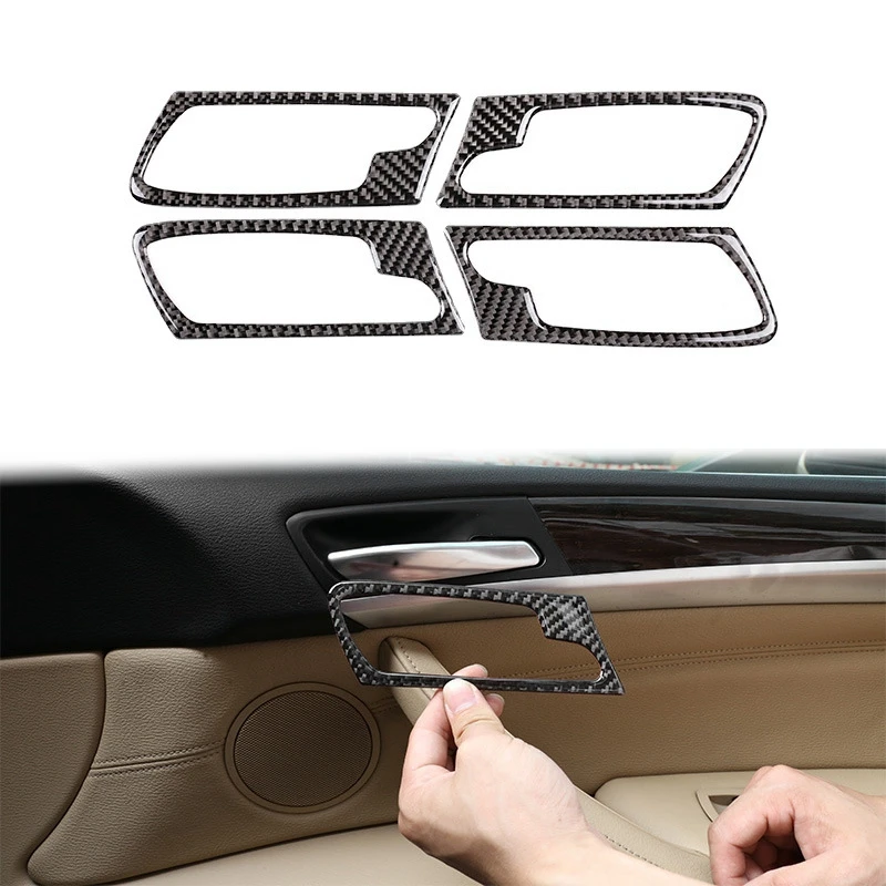 New-Car Soft Carbon Fiber Inner Door Handle Frame Cover Trim for-BMW X5 E70 X6 E71 2008-2013