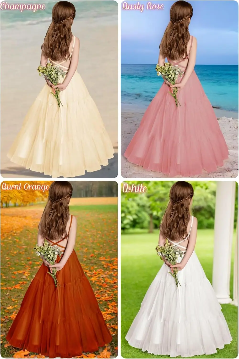 بوهو زهرة فتاة اللباس تول الكشكشة فساتين رسمية لحفلات الزفاف عارية الذراعين حزب عطلة بالتواصل زهرة فتاة اللباس #5