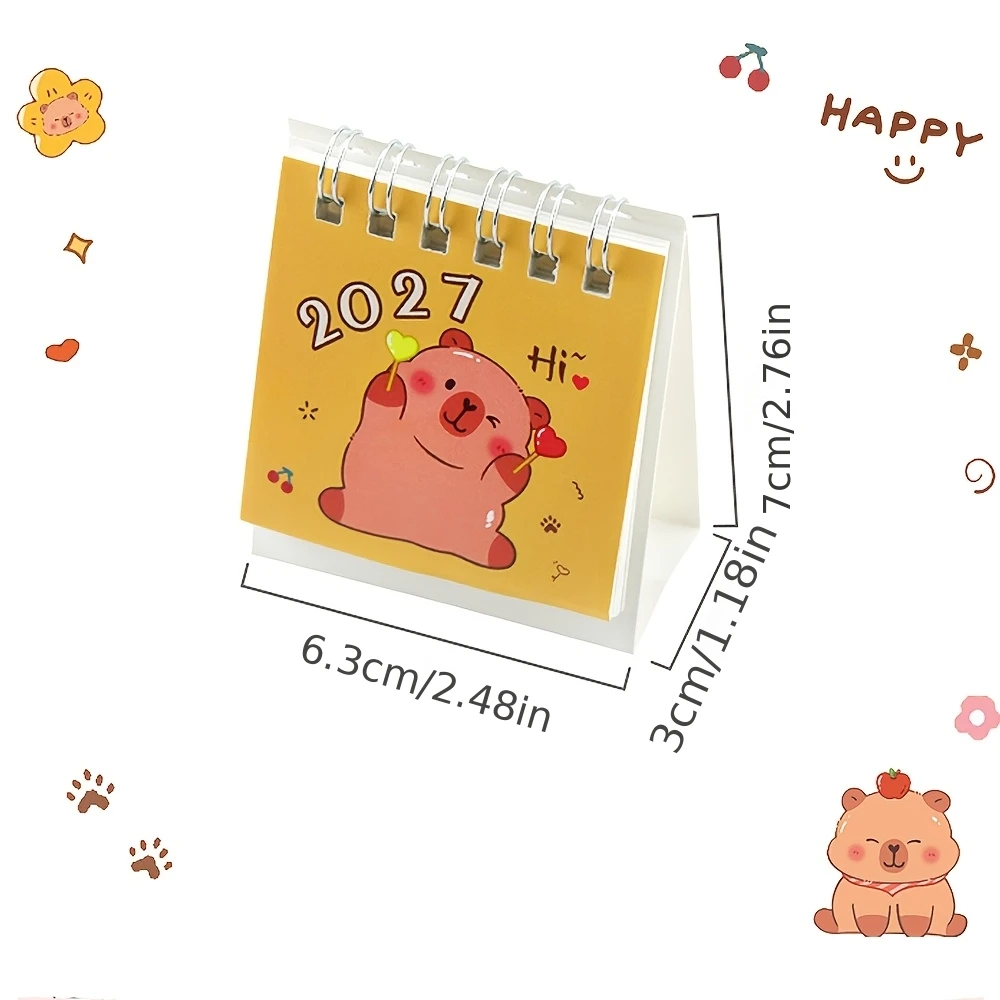 4pcs Random 2027 Mini Desk Calendar, Cute Panda Capybara Butterfly Pattern,Flip Desktop Planner,Daily ,for Home Office,Students
