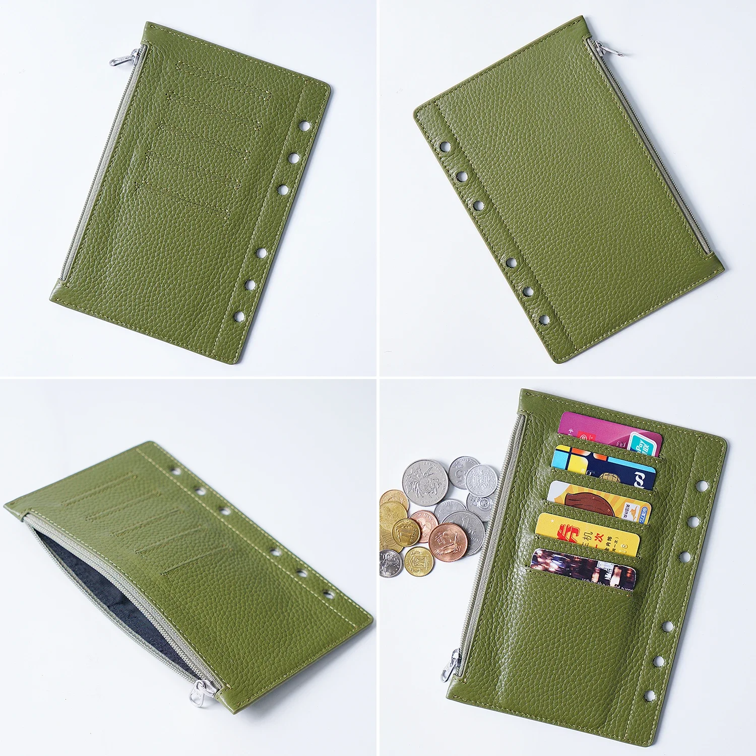 Moterm Zipper Flyleaf für A6 Größe Ring Planer Echtem Pebbled Korn Leder Teiler Münze Lagerung Tasche Notebook Zubehör