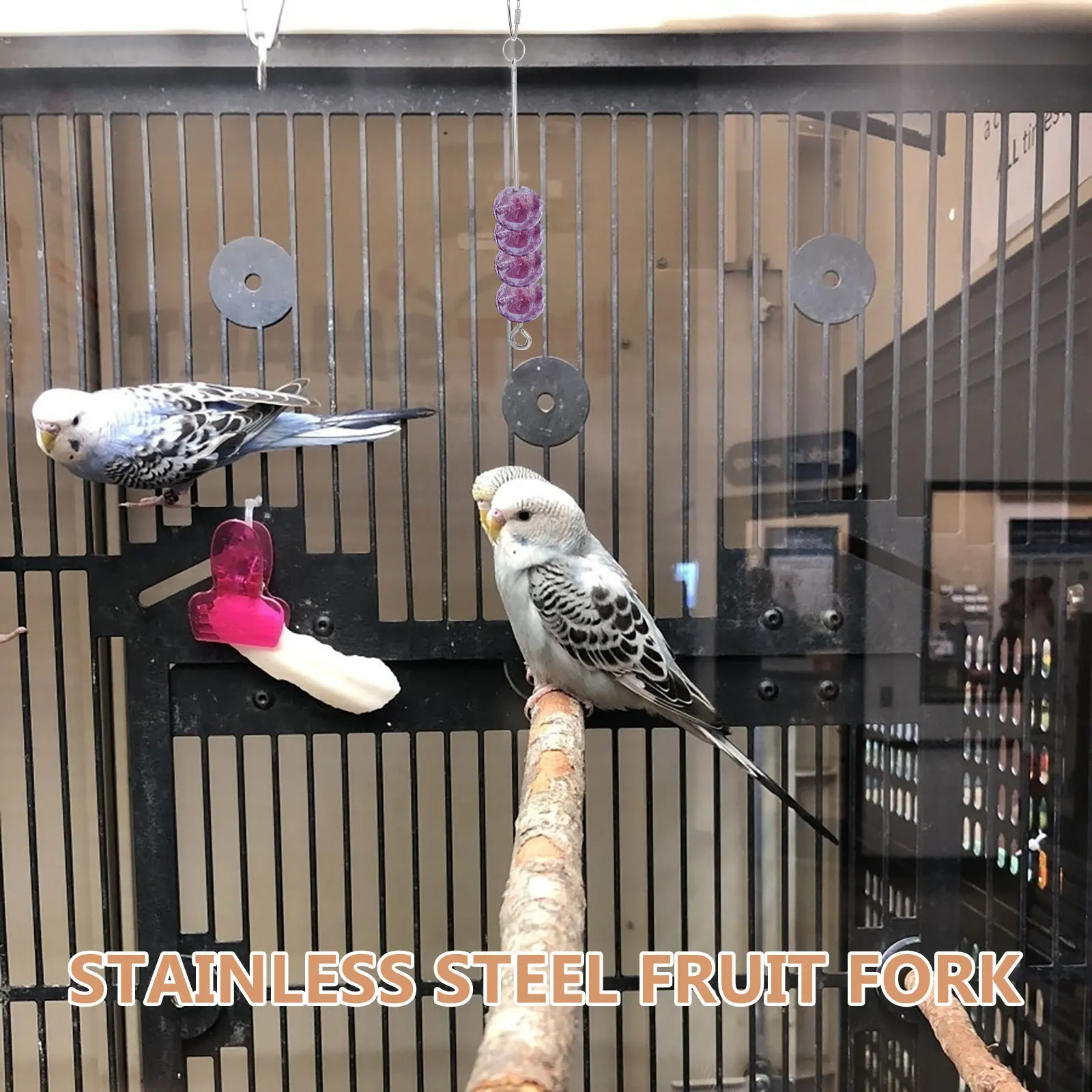 

3Pcs Stainless Steel Bird Food Skewer Holder Parrot Fruit Fork Hanging Treat Stand for Small Birds Parakeet Bird Food Holder