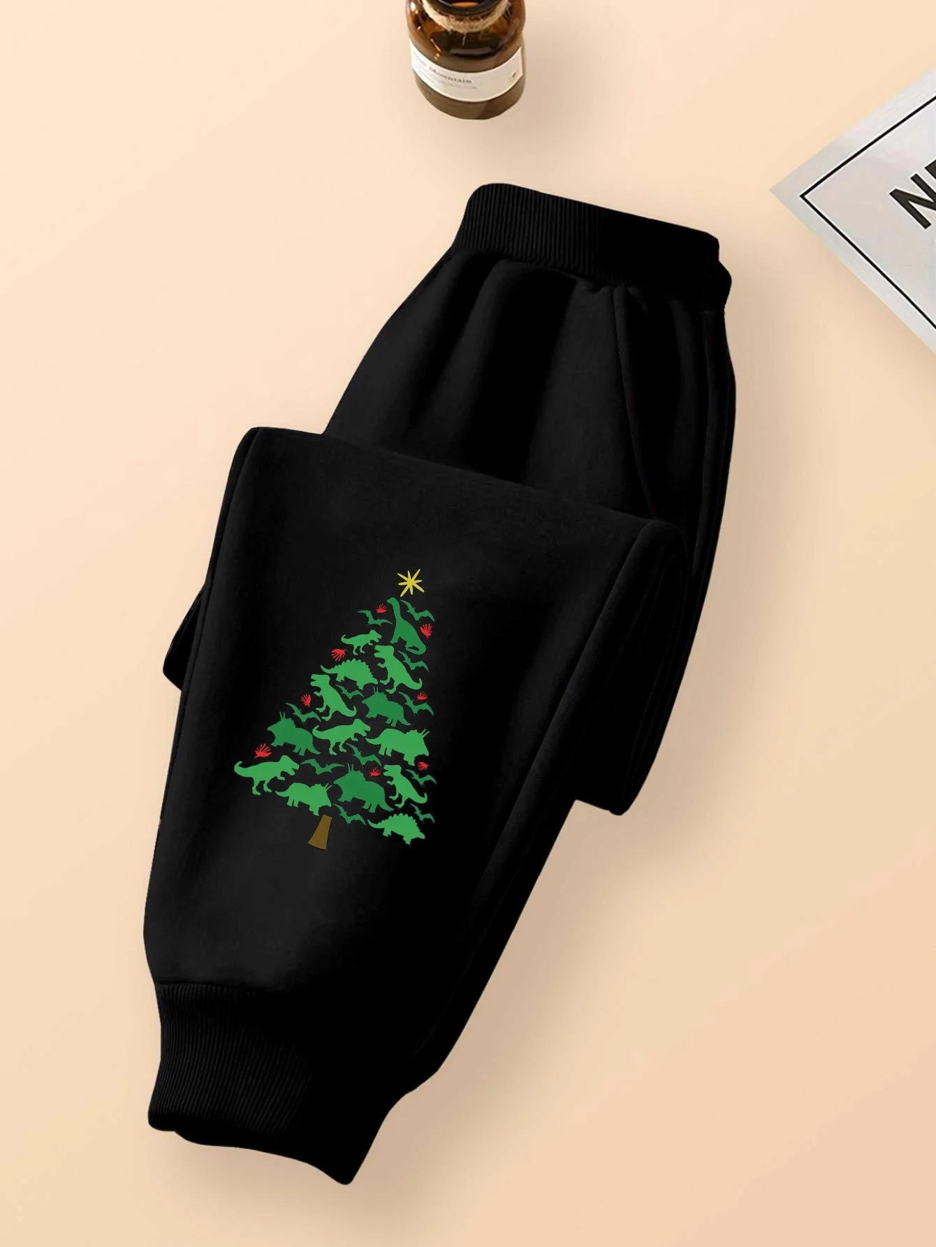 Autumn/Winter Christmas Tree Style Children's Sports Pants, Fleece-lined, Casual and Comfortable Children's Sports Pants