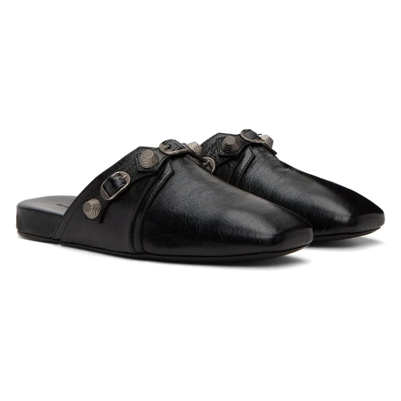 

Rivets Flat Men Slippers Shoes Casual Men's Slide Sandals Outside Mens Leather Sandals Spring Elegant Luxury Men's Shoes