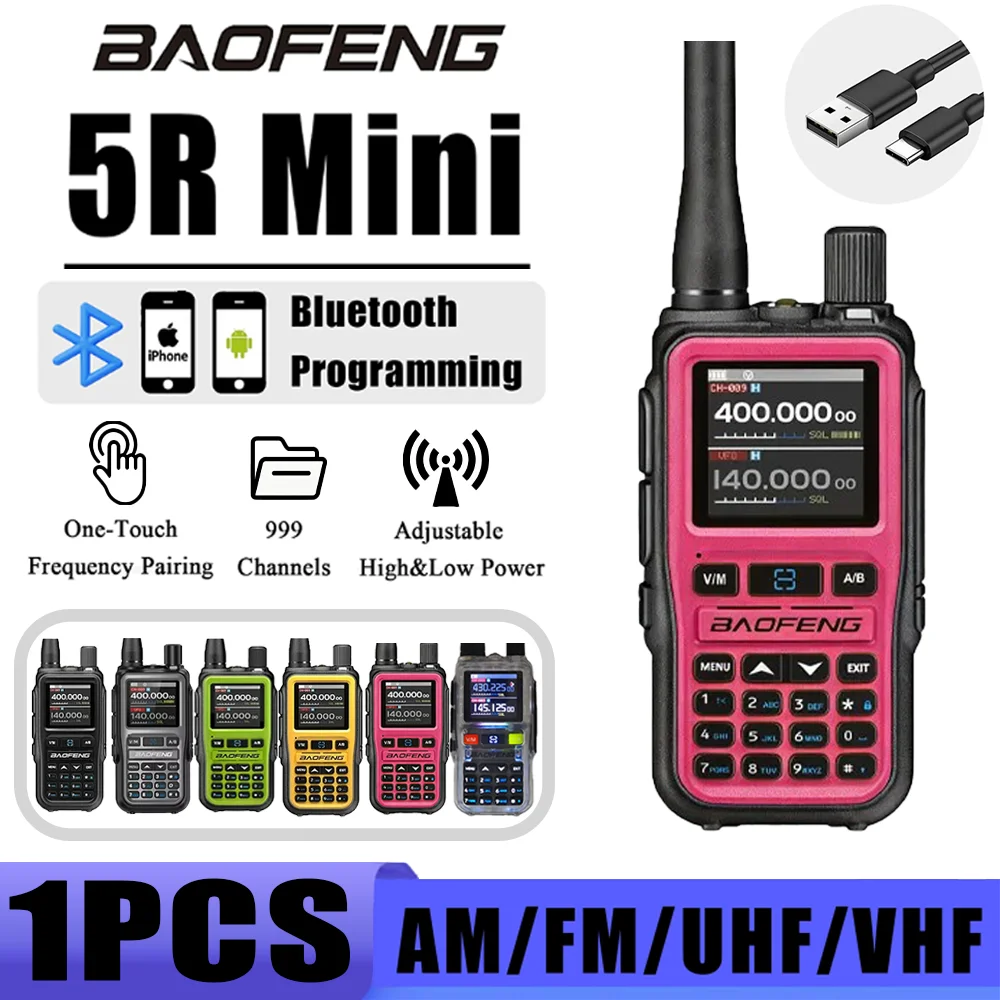 BAOFENG UV-5R Mini Dual Band Two-Way Radio (5W/999CH) | Bluetooth APP Programming, NOAA Weather Alert, Type-C Fast Charging1Pack