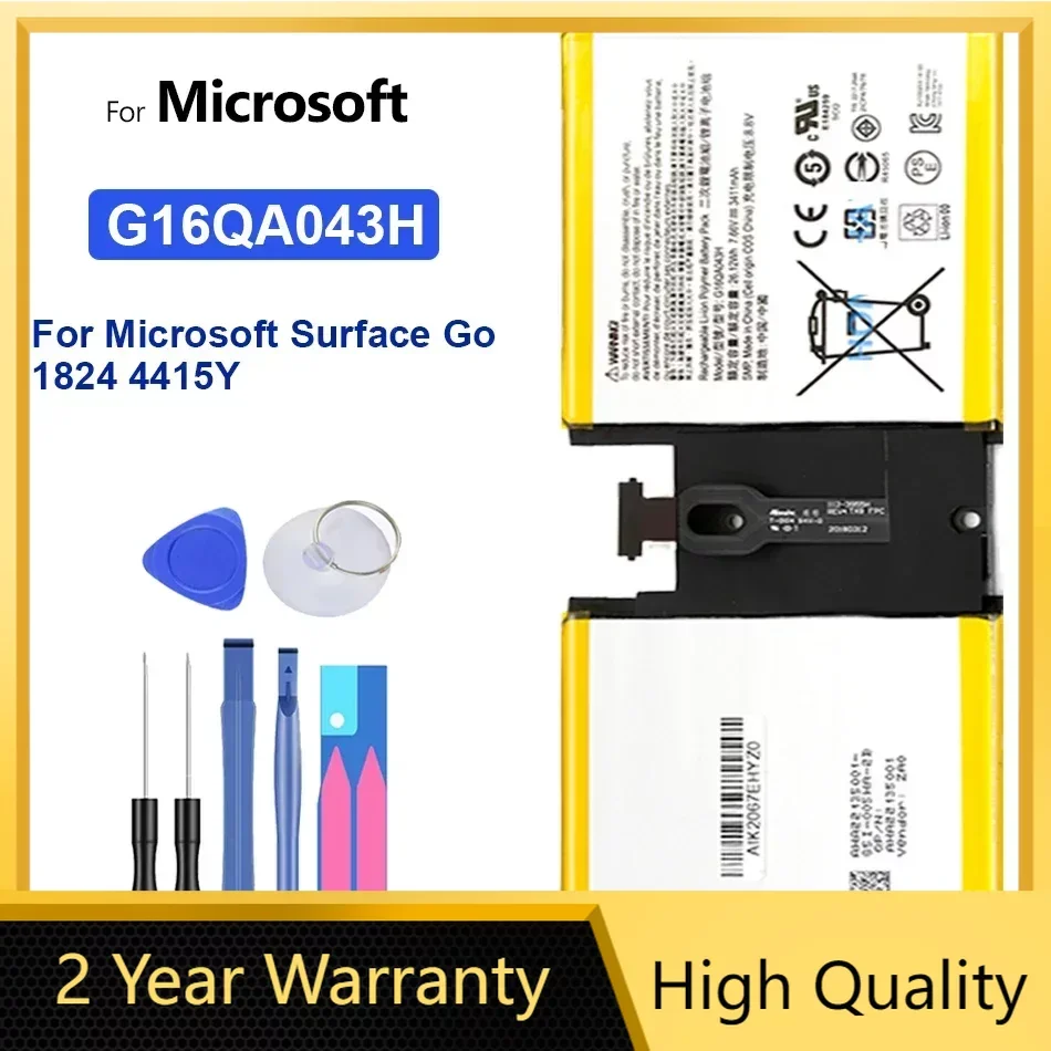 

Tablet Battery for Microsoft Surface GO 1824, 7.66V, 26.12WH, 3411mAh, G16QA043H