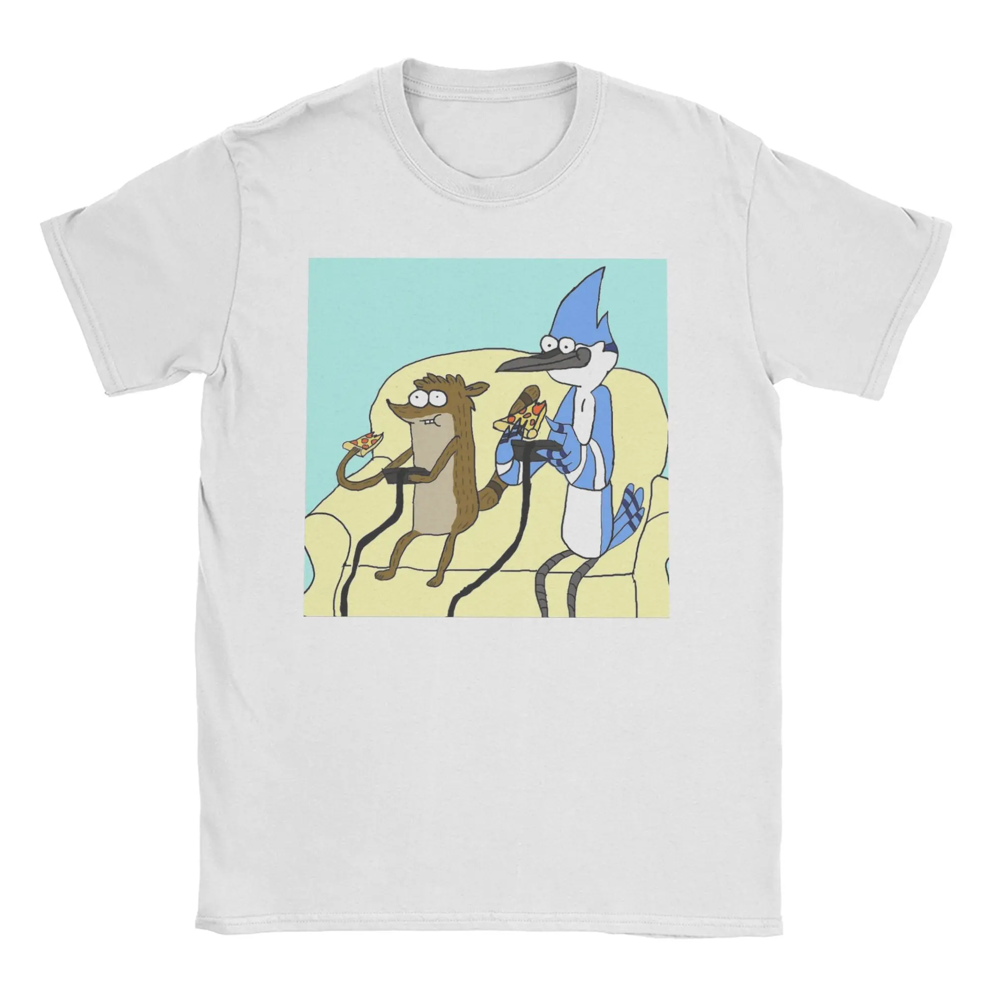 Funny Rigby and Mordecai Best team T-Shirts for Men Pure Cotton T Shirts Regular Show Short Sleeve Tee Shirt Summer Clothes