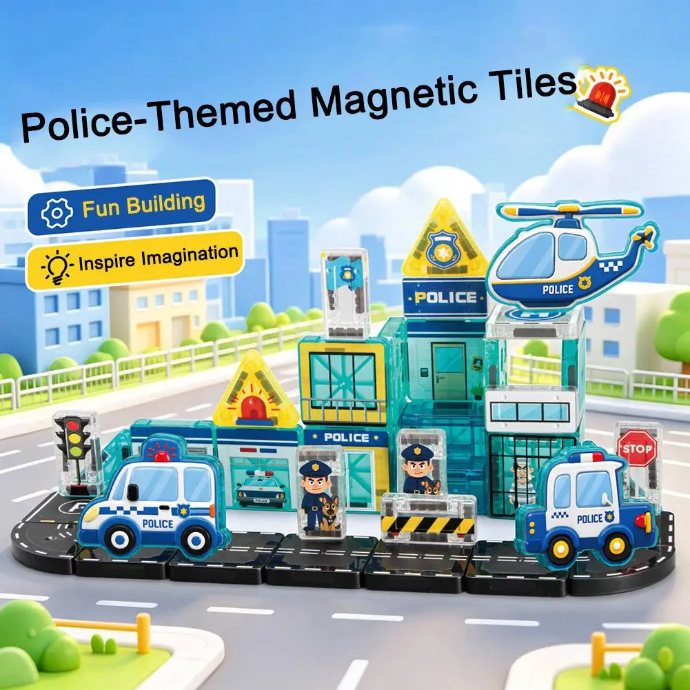 3.75CM Magnetic Building Blocks Fire‑Rescue Theme Playset Plastic‑Magnet 360‑Degree Rotatable Magnets Educational Travel Toy