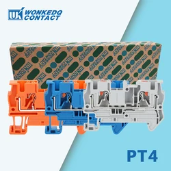 PT4 Din Rail Terminals Push-in Terminal Block 4mm² Spring Connection Screwless PT-4 Wire Electrical Connector PT 4