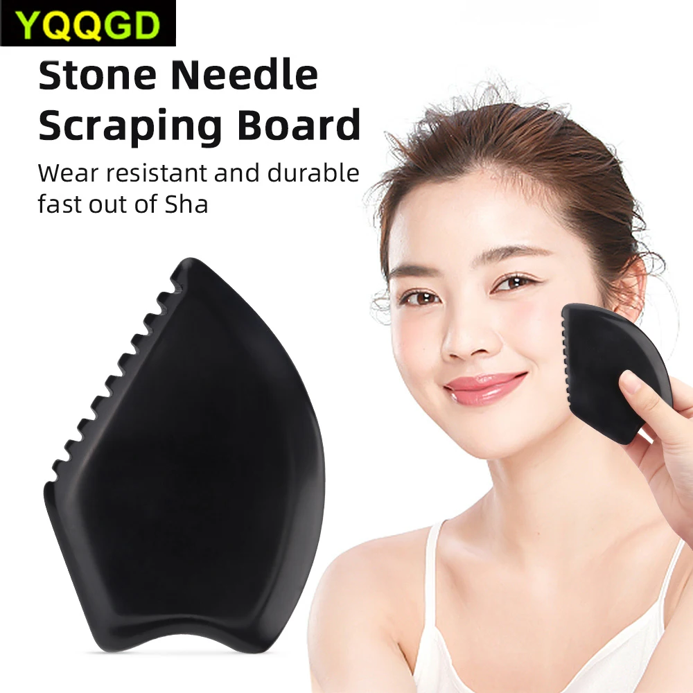 Natural Jade Face Gua Sha Tool Crystal China Bian Shi Stone Mineral Skin Care Massager Head Comb Body Health Massage Scraper