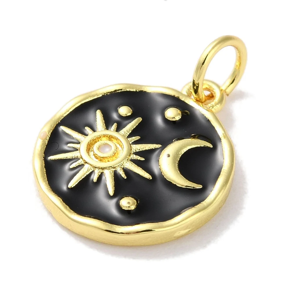 10Pcs Round with Sun Moon Enamel Pendants Sky Space Celestial Hang Charm for DIY Craft Bracelet Nacklace Jewelry Making15x13x2mm