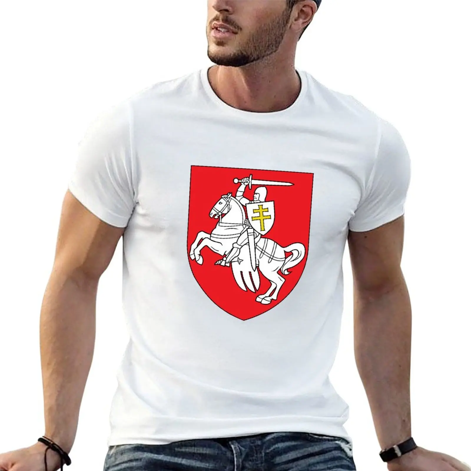 Pagonia Classical National Belarussian Belarus Gerb Emblem T-Shirt Work Wear Simple Tee Shirt