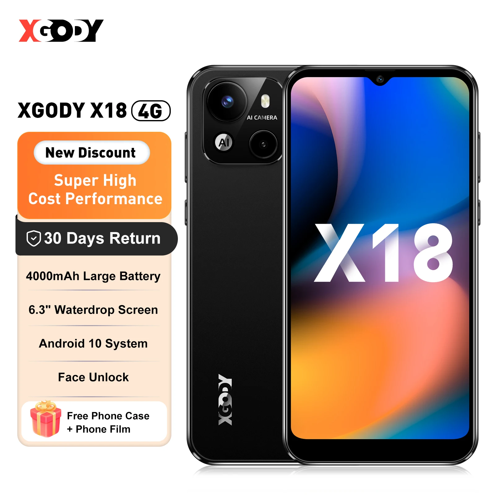 2025 New XGODY New X18 4G Smartphone Android 2+16GB 4000mAh GPS WiFi FM Radio Google Play Store 6.3