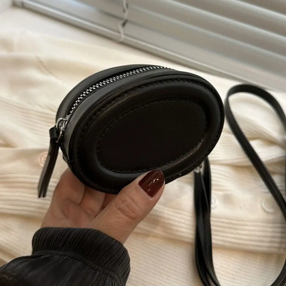 Fashion PU Leather Hanging Neck Coin Purse with Makeup Mirror Oval Earphone Bag Round Korean Style Lanyard Wallet Shopping