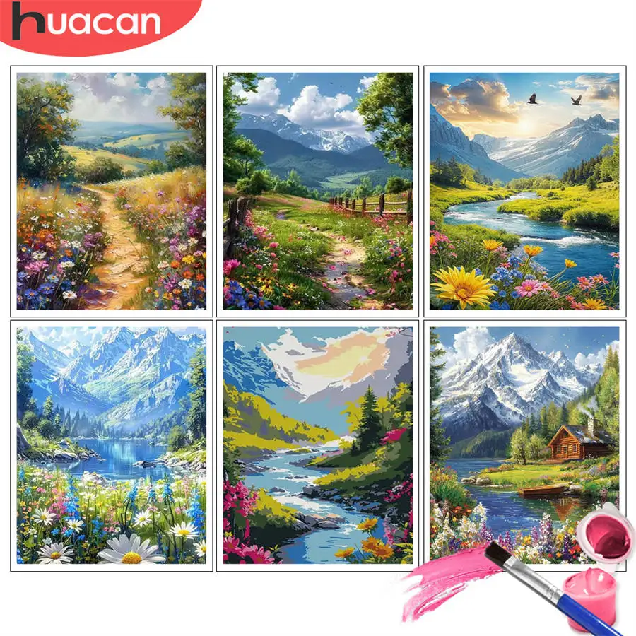 HUACAN Malen nach Zahlen, Kits, Landschaft, Weg, Textur, Kunstwerk, DIY, Ölgemälde, Landschaft, Kunsthandwerk, Handbemalung, Heimdekoration