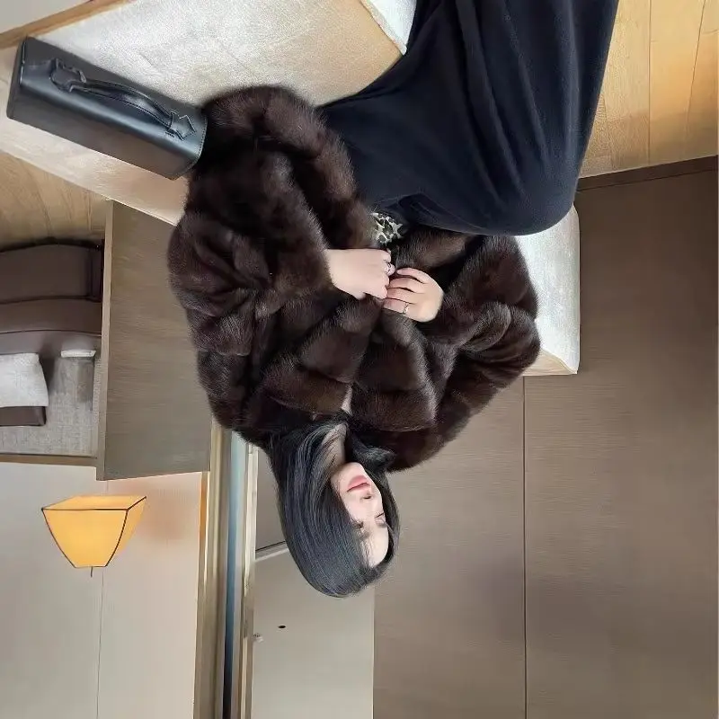 A New Winter Cross-border Faux Mink Mid-length Warm Fur Coat with High-end Texture and Fashion, Elegant and Stylish Women's Wear