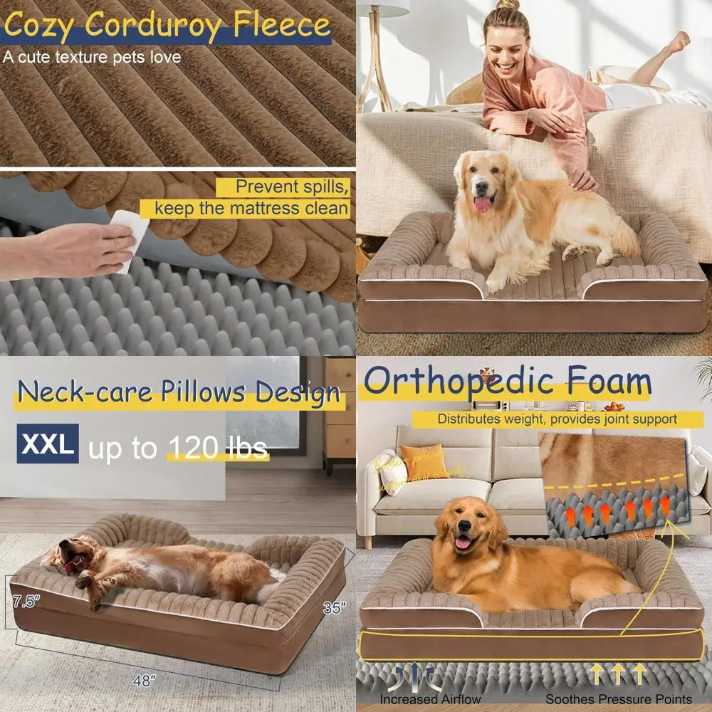 

Премиальная моющаяся лежанка для собак XXL из пены с эффектом памяти с съемным водонепроницаемым чехлом из коричневого вельвета