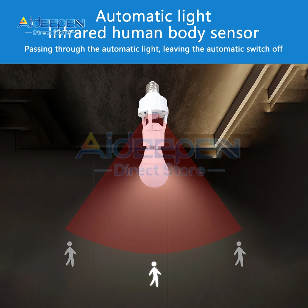 AC100-240V PIR indukcja człowieka czujnik ruchu podstawa gniazda LED lampka nocna E27 oprawka czas opóźnienia regulowany przełącznik E27 Adapter