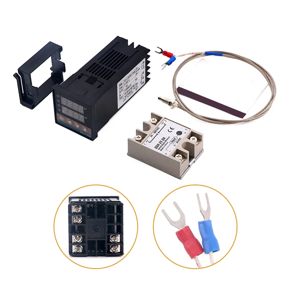 REX-C100 SSR DN+SSR-25DA+M6 British Temperature Controller And Thermocouple Measurement Instruments 140*100*60mm Digital Display