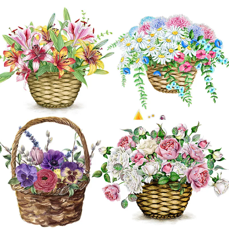 Three Ratels QCF98 Leisurely country style beautiful flower basket bedroom classic nostalgic flower sticker