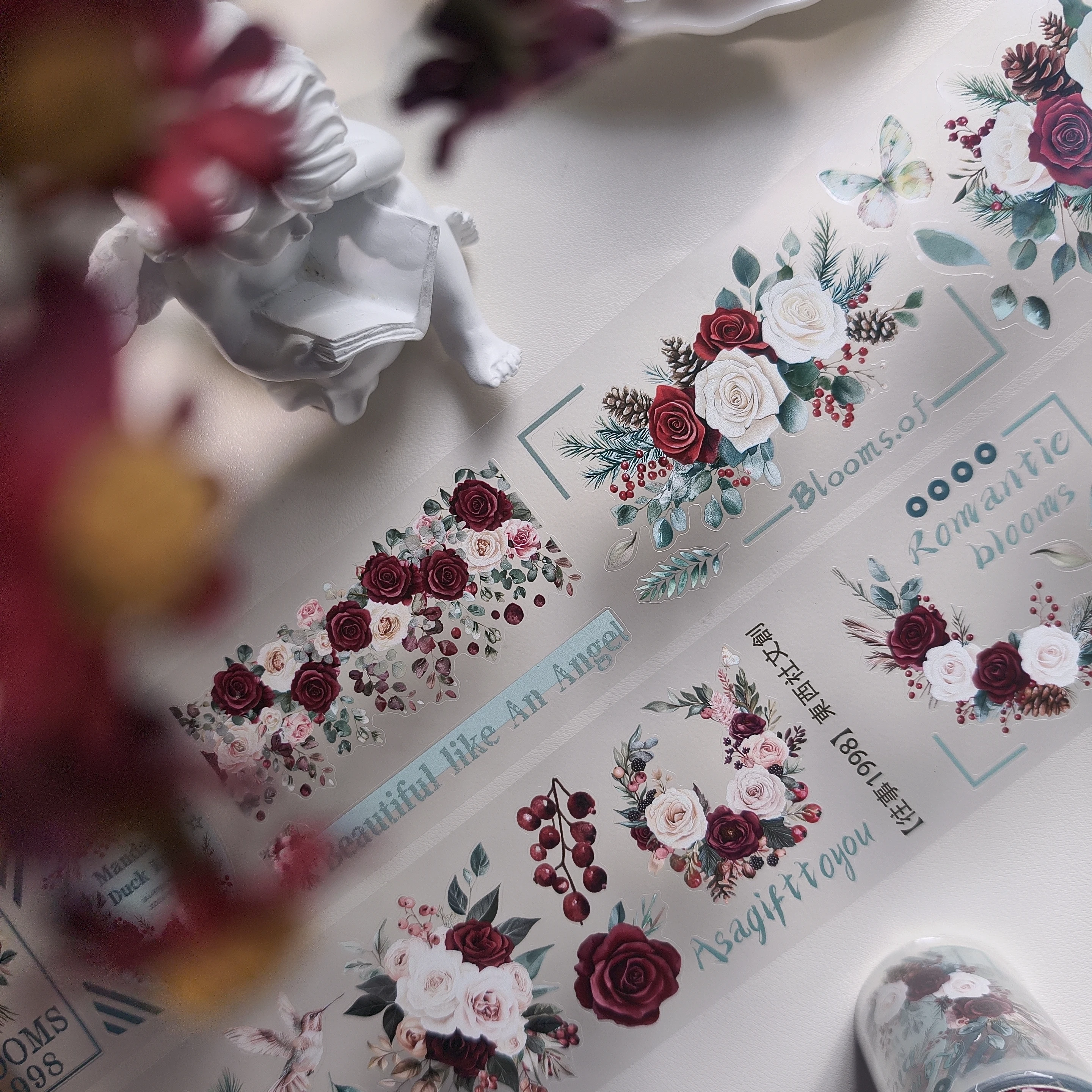 [Past 1998] PET Die Cut Notebook Sticker Transparent Magazine Flower DIY Collag