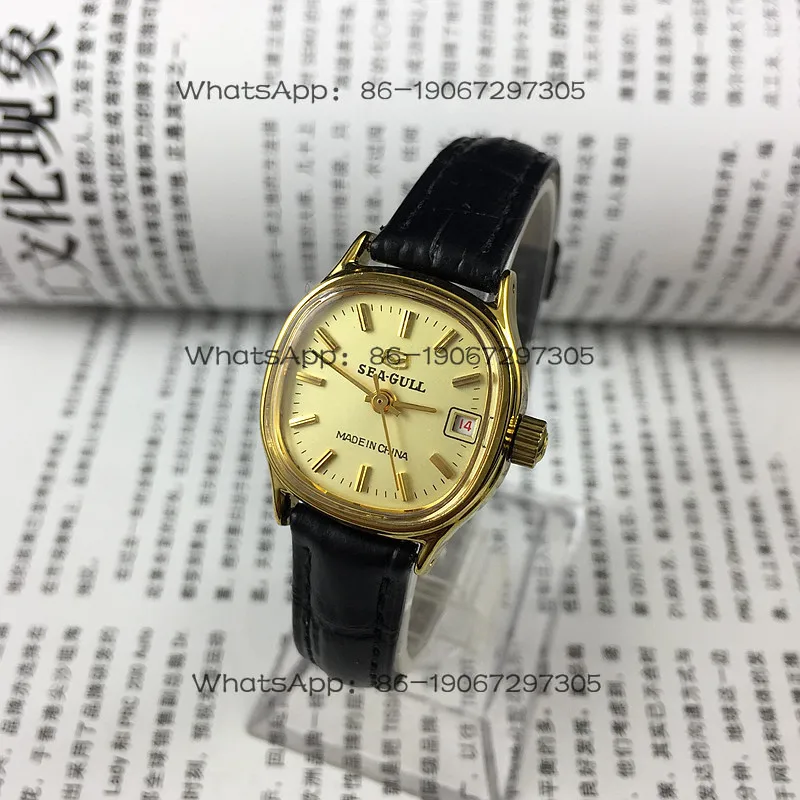 Tianjin Watch Factory, Seagull Brand Square Nail Yellow Single Calendar Manual Mechanical Women's Watch, Diameter 27mm