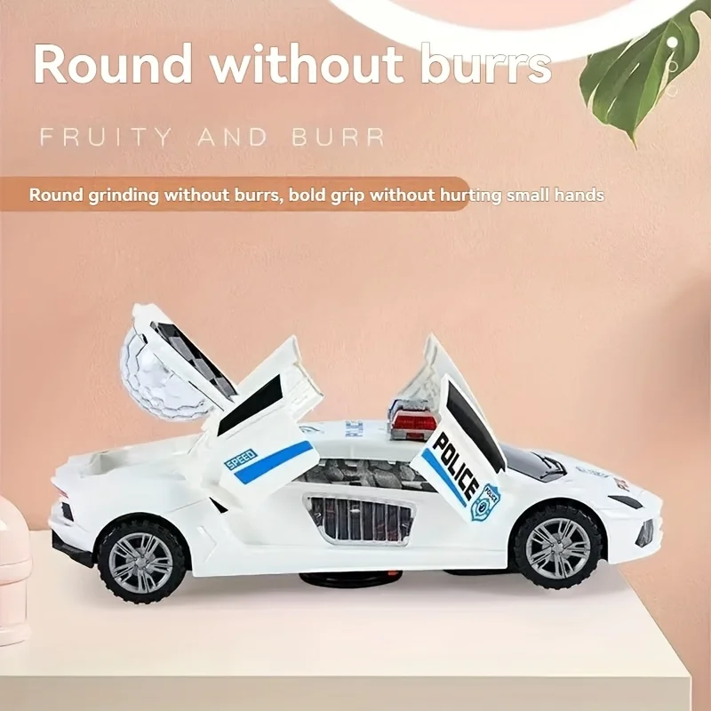 Children's Electric Toy Car 360° Rotation Blue Police Car with Cool Lighting And Music Perfect Holiday Gift