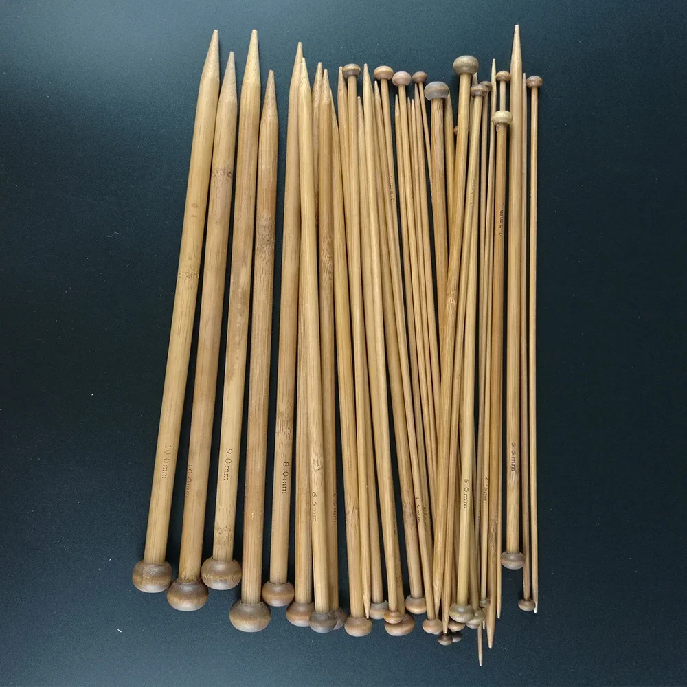 36Pcs/set 25cm Carbonized Bamboo Knitting Needles Set Single Pointed Smooth Crochet Needles Loom Knitting Tools 18 Sizes 2-10mm