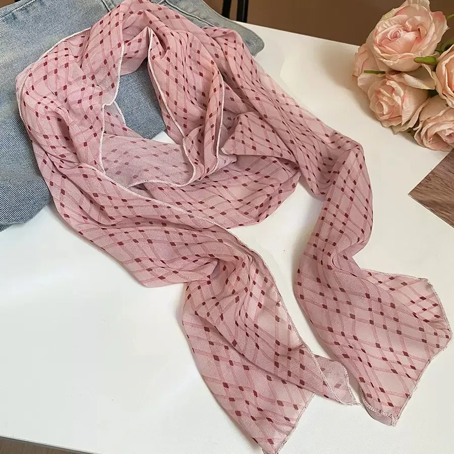 وشاح طويل مخطط متعدد الاستخدامات على الطراز الكوري، ربطة عنق مطبوعة مع شريط ربطة عنق، وشاح ربطة عنق متدفق، إكسسوار للرقبة (140*15 سم)