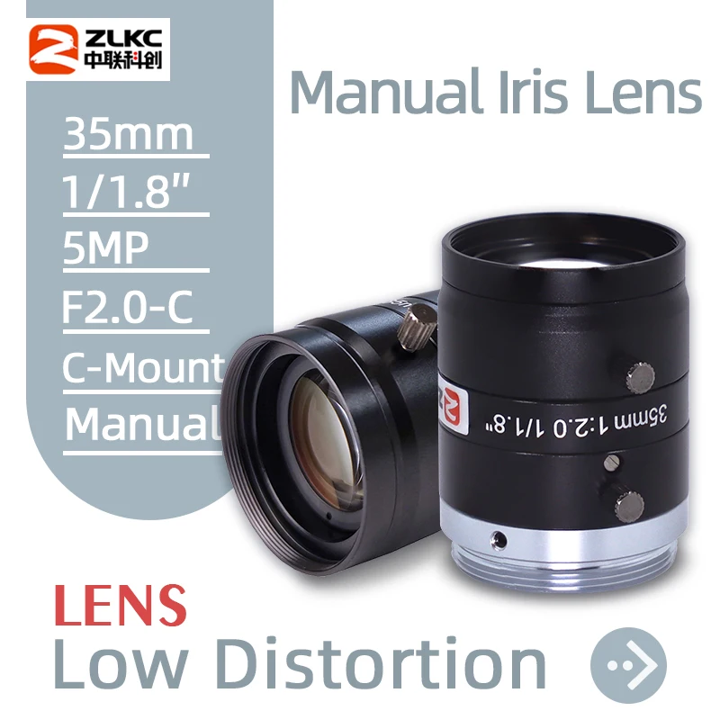 

C Mount 35mm Manual lris HD Lens For 1/1.8" FA High Performace For 5 Mega Pixel Camera Machine Vision Fixed Focal Length Lenses