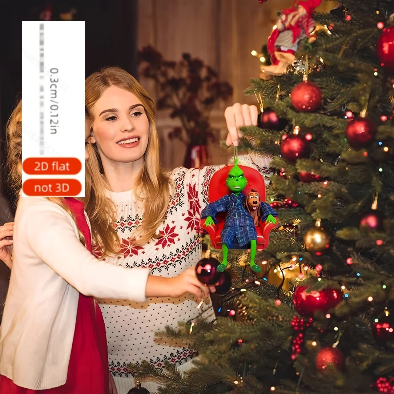 9-teiliges 2D-Flach-Grinch-Weihnachtsornament aus Acrylmaterial, mit Hängeornament, Neuheit 2026 – Detail 2