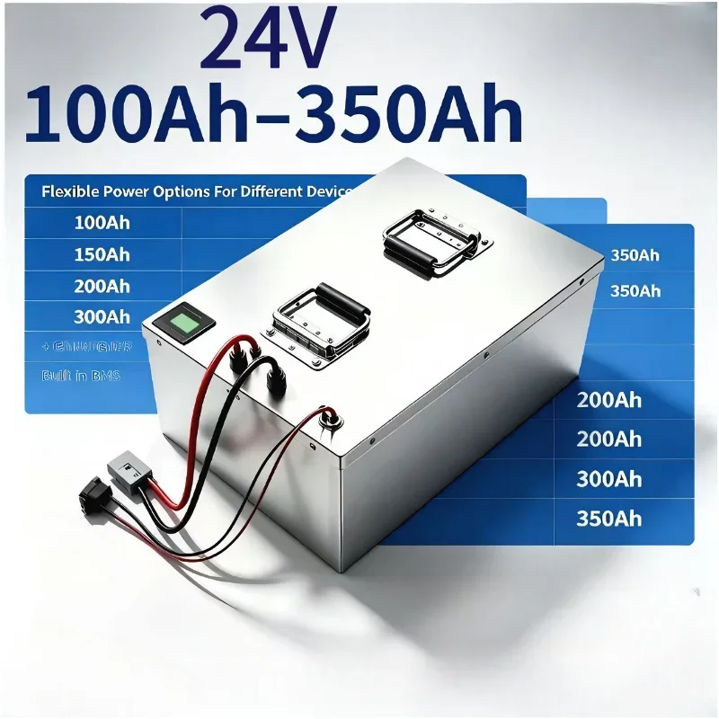 YOURBRAND 24V Rechargeable Lithium Ion Storage Battery 100Ah-350Ah with Built-in BMS and Charger for Solar, RV, UPS Emergency Ba
