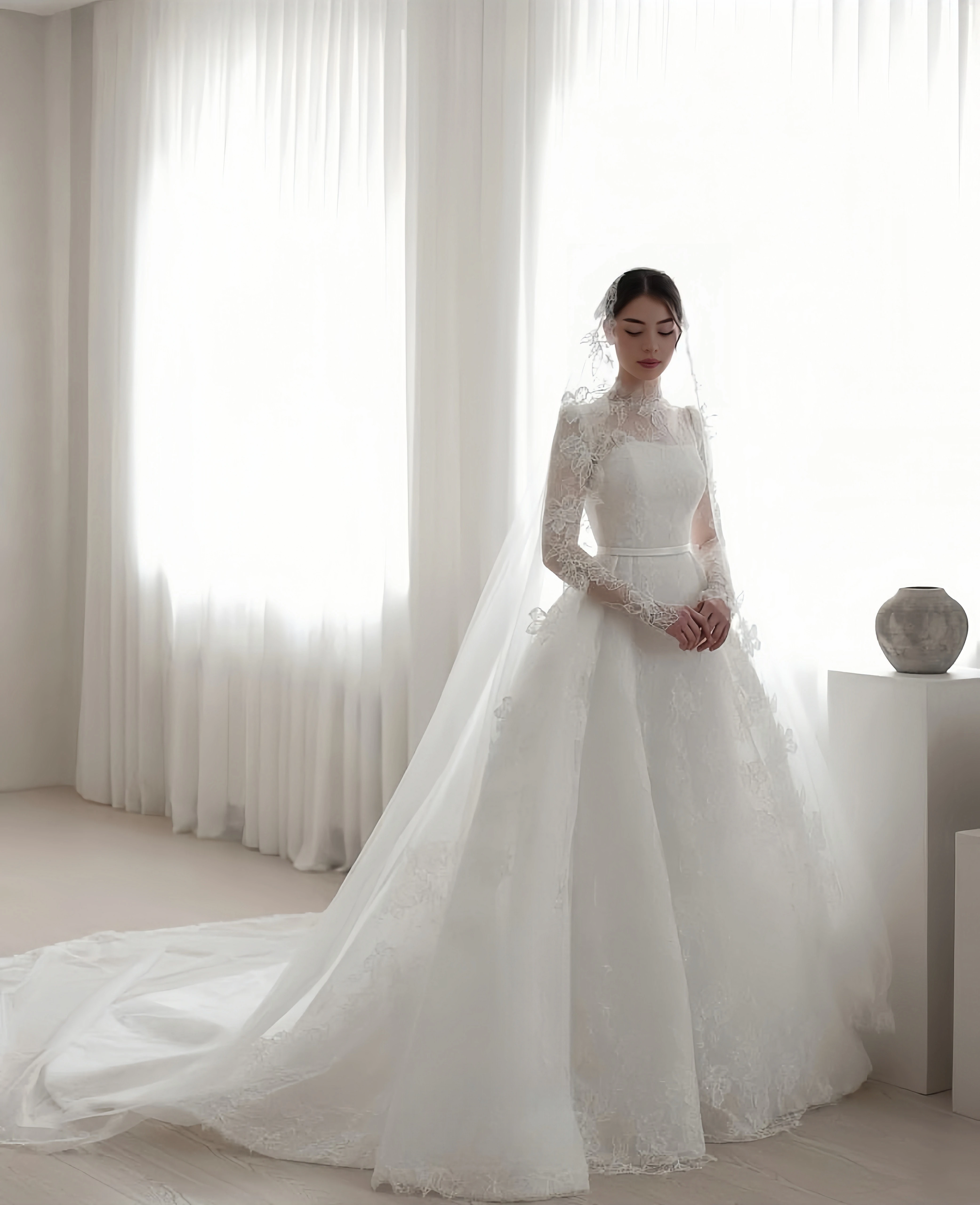 

Customzied high-neck long-sleeved A-LINE lace elegant wedding dress vestidos de novia amanda novias amanda novias official