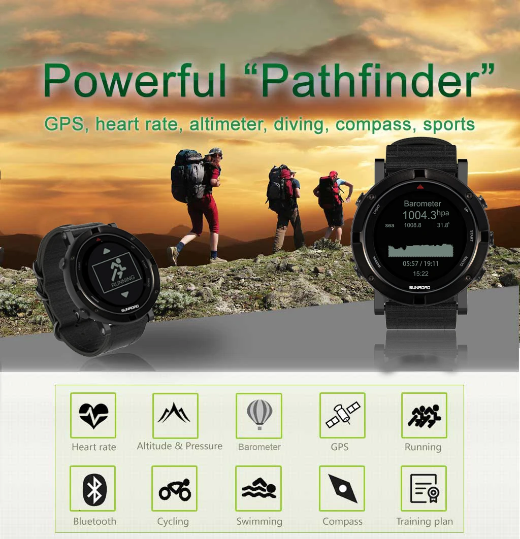 SUNROAD Smart Watch Supports 8 Languages GPS Positioning Multi-Sport Data Analysis Waterproof Synchronization Mobile Phone Data