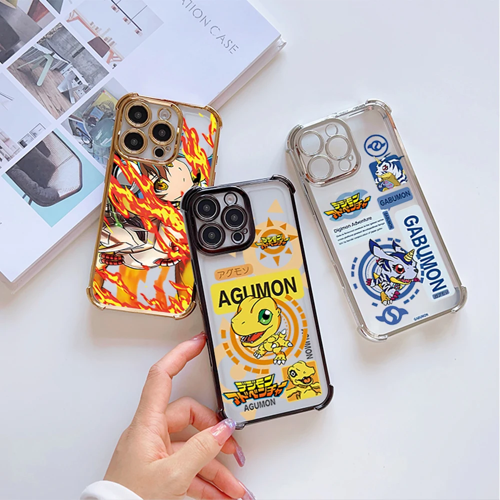 Cartoon D-Digital Monster Cool For iPhone 16 12 13 14 15 Pro Max Plus Color Electroplate Four Corner Anti-drop Color Cover