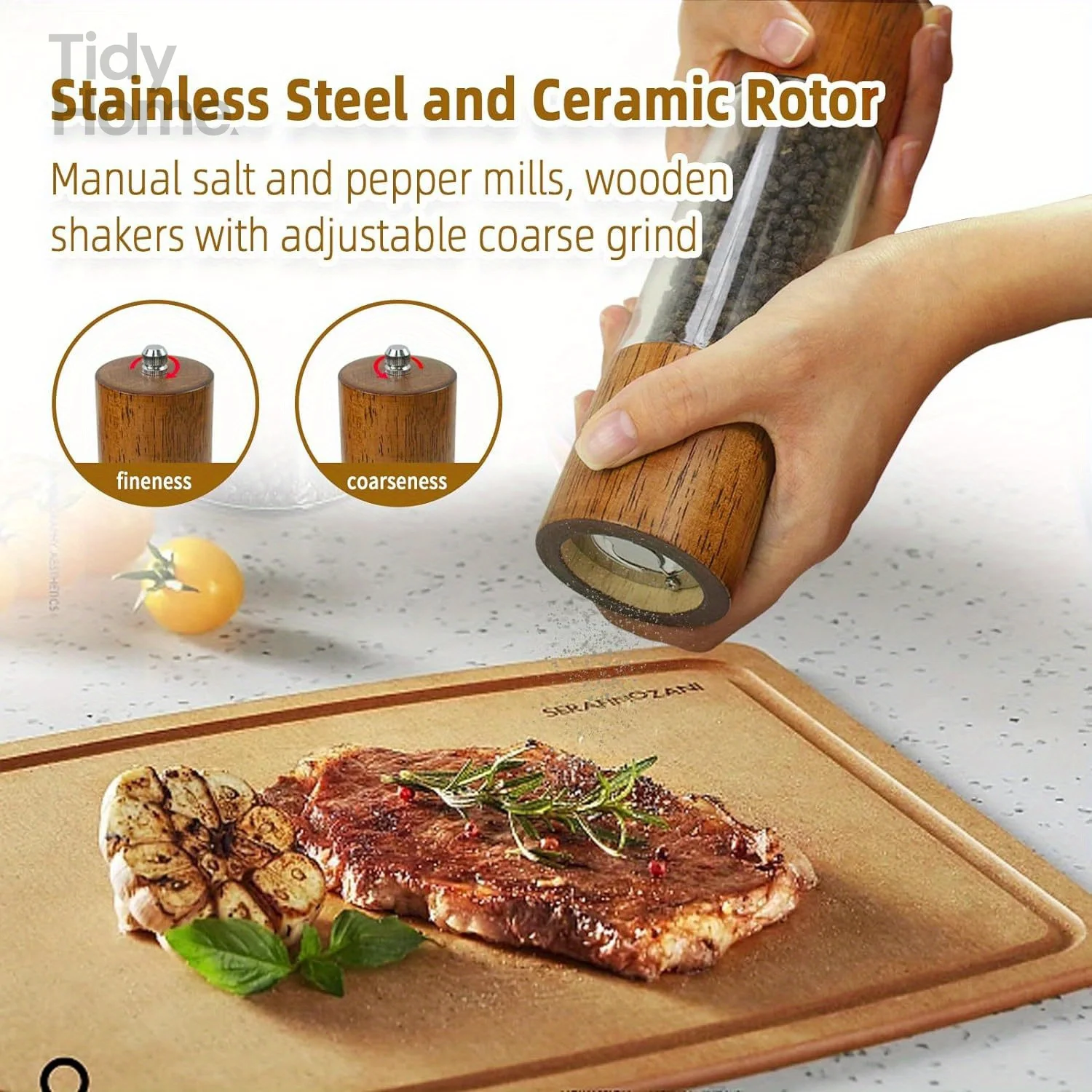 2Packs Premium Acrylic Salt and Pepper Mill Set,Manual Salt and Pepper Grinder,Wooden Pepper Grinder Set,for kitchen,restaurant