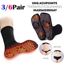 3/6Pairs Mid-tube Thermal Socks Men Women Massage Anti-fatigue Tourmaline Socks Winter Tourmaline Self Heated Warm Crew Socks