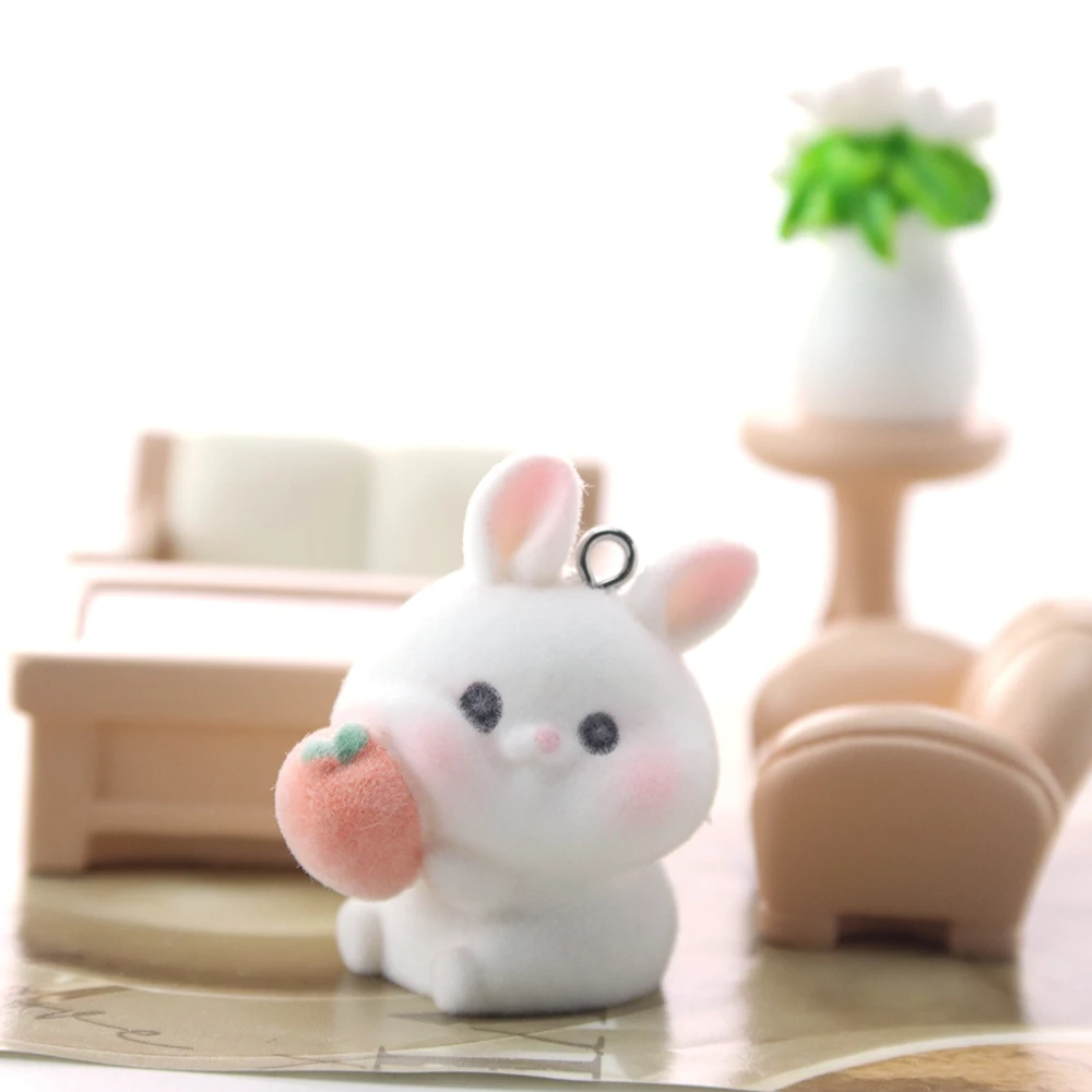 20Pcs 3D Flocking Resin Carrot Rabbit Charms Animal Plush Doll Pendants for Necklaces Earrings Making DIY Jewelry Accessories