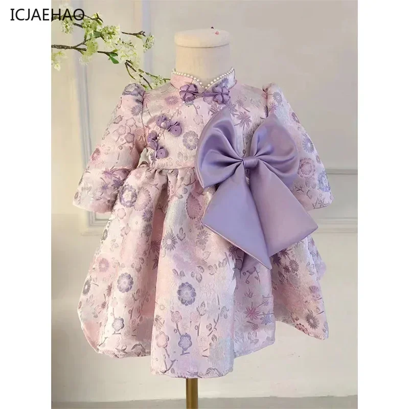 

2025 Newborns Baby Girl's Dress Children's Birthday Party Chow Elegant Princess Chinese Style Cheongsam Kids Clothes Vestidos