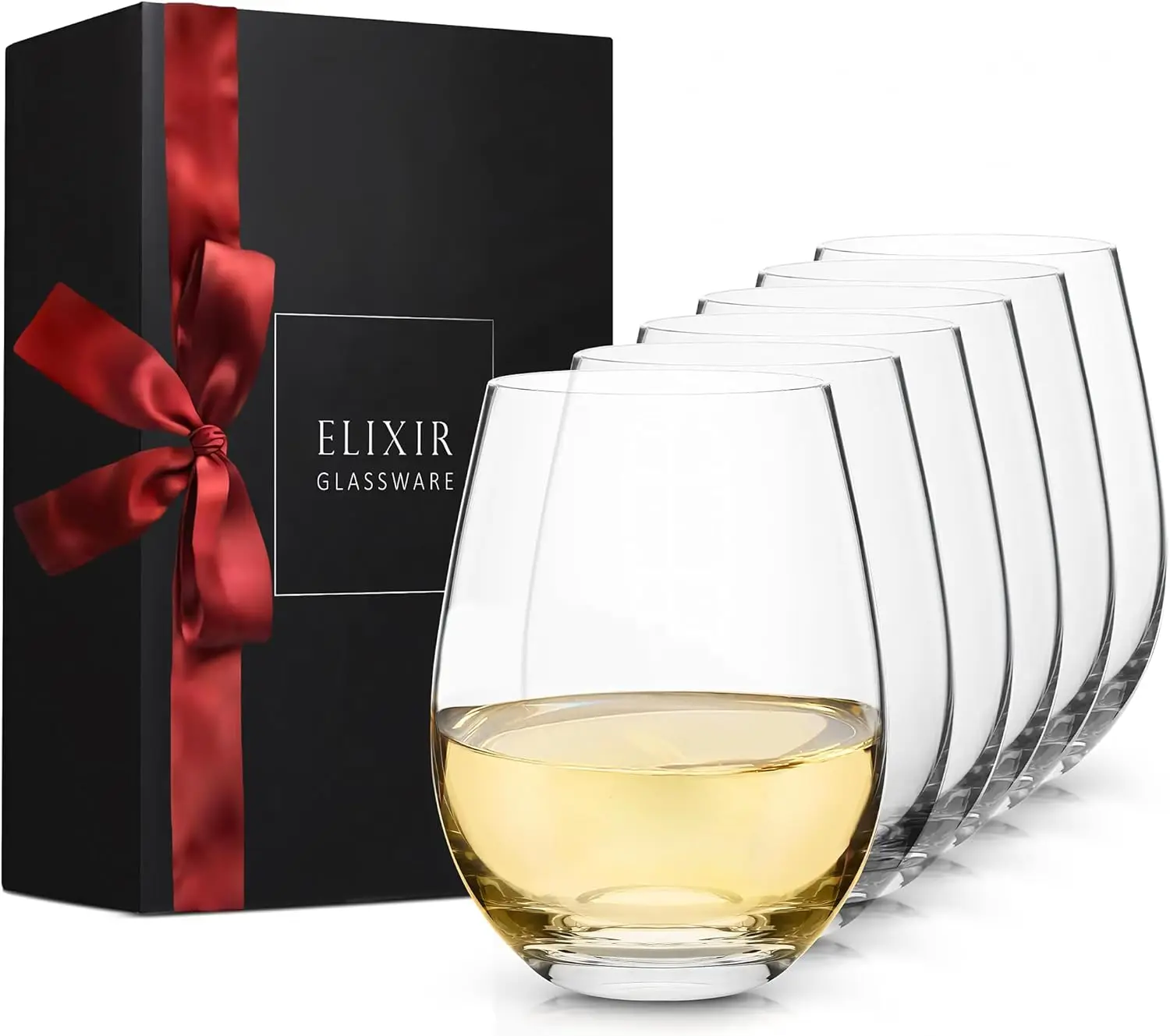 

Stemless Wine Glasses Set of 6-17 oz - Premium Crystal Set, Red, White - Housewarming Gifts for Women - Unique Wine Glasses with